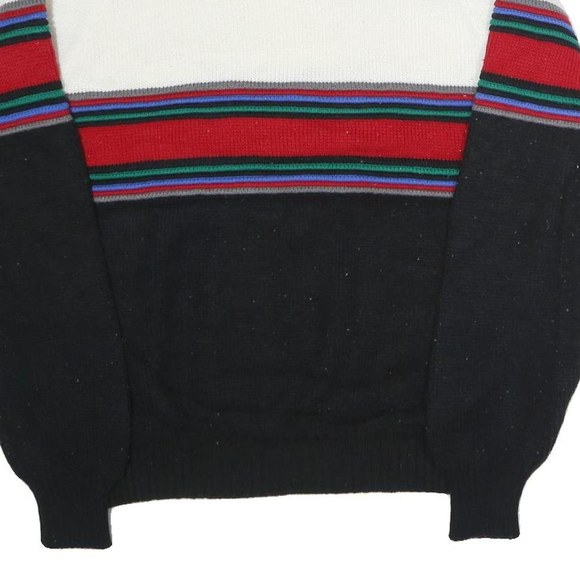 VAN COURT Womens White Black Red Striped Jumper Crew Neck Basic Knit XL Wool