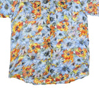 USGHERR Womens Blue & Orange Floral Printed Shirt Short Sleeve V-Neck XL Cotton