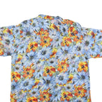 USGHERR Womens Blue & Orange Floral Printed Shirt Short Sleeve V-Neck XL Cotton