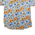 USGHERR Womens Blue & Orange Floral Printed Shirt Short Sleeve V-Neck XL Cotton