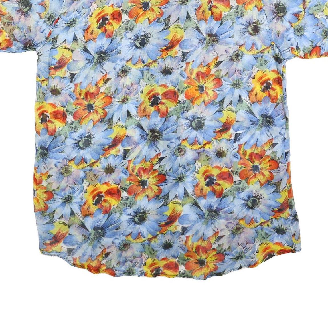 USGHERR Womens Blue & Orange Floral Printed Shirt Short Sleeve V-Neck XL Cotton