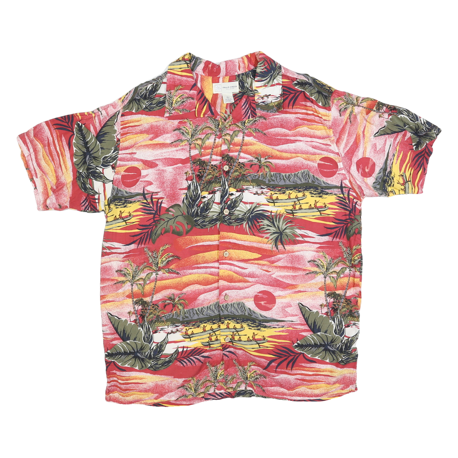 FALLS CREEK Mens Red Summer Print Hawaiian Shirt L Beach Tropical