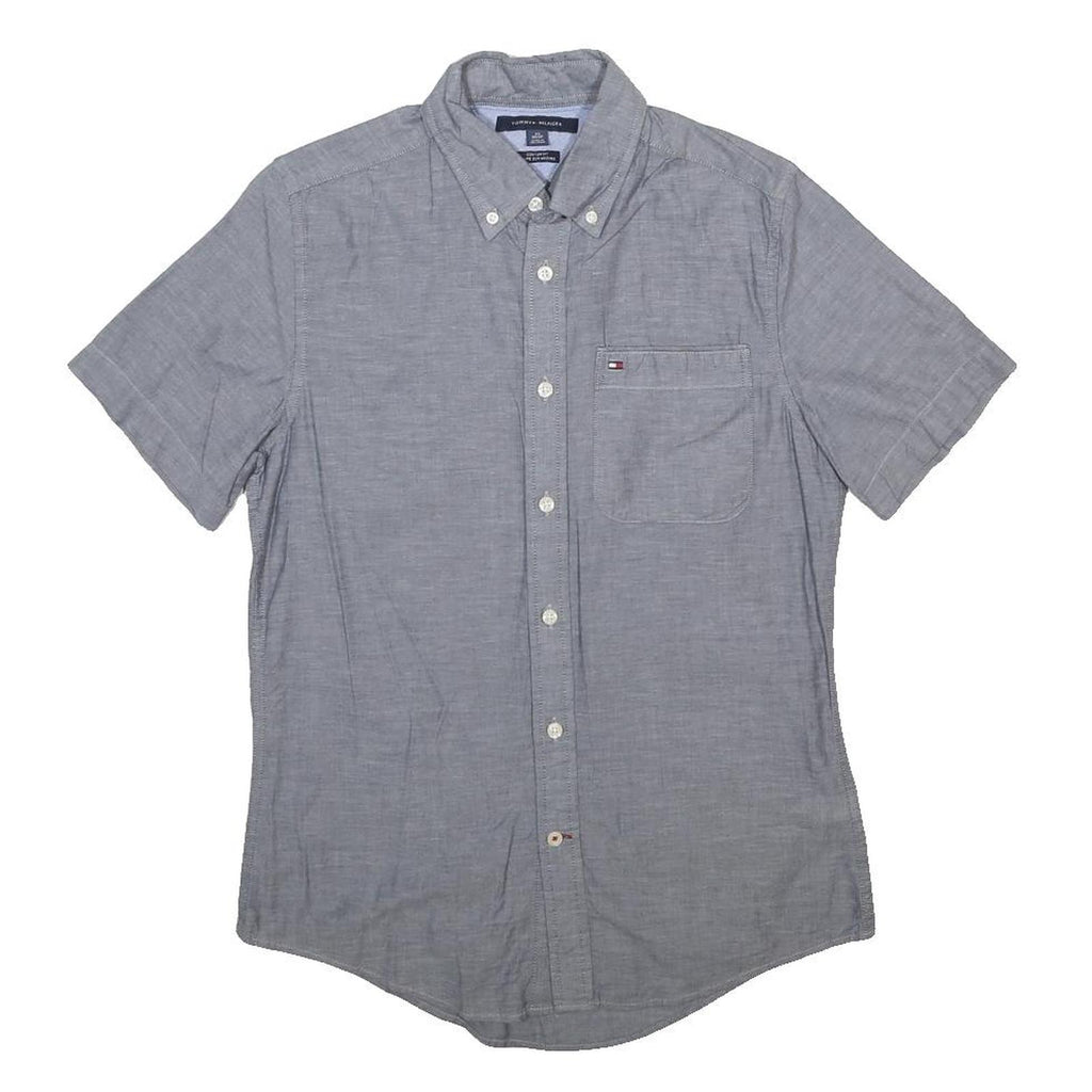 TOMMY HILFIGER Mens Grey Cotton Shirt XS Button-Down Collar Short Sleeve Casual