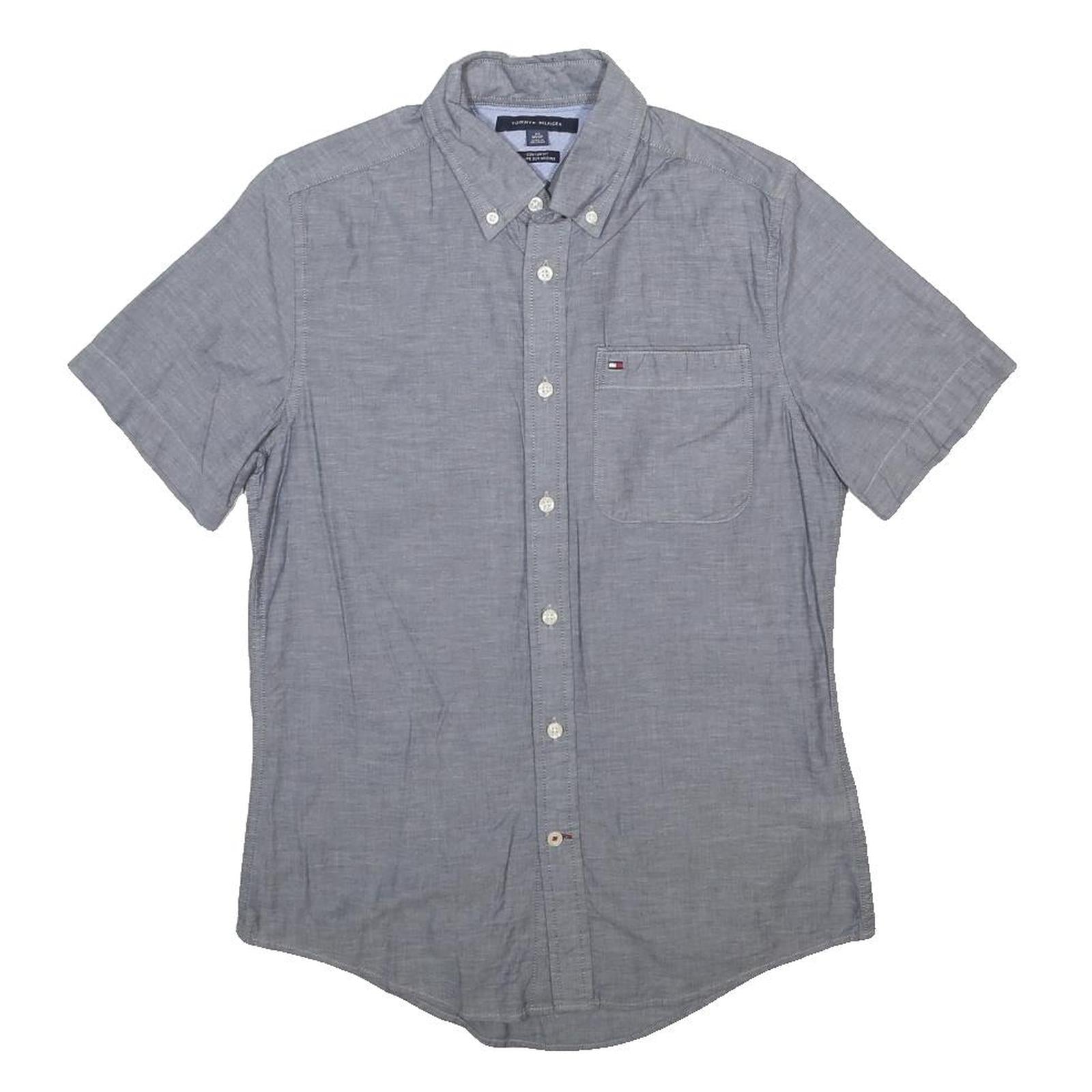 TOMMY HILFIGER Mens Grey Cotton Shirt XS Button-Down Collar Short Sleeve Casual
