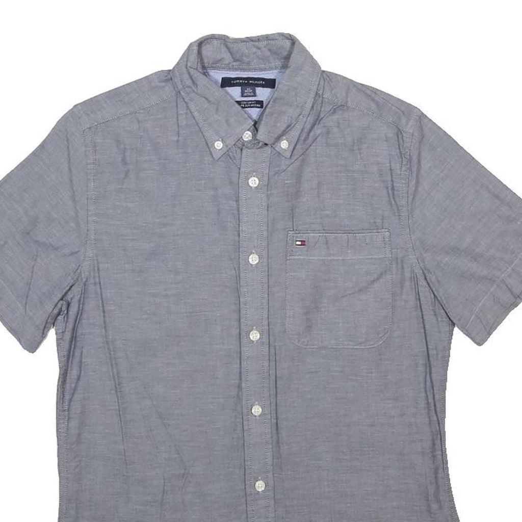 TOMMY HILFIGER Mens Grey Cotton Shirt XS Button-Down Collar Short Sleeve Casual