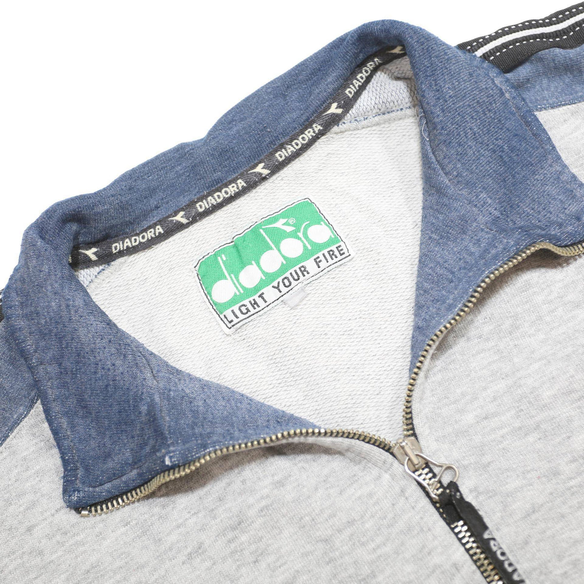 DIADORA Mens Grey & Blue Zip Neck L Sweatshirt Cotton Blend Sports Casual