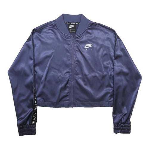 NIKE Womens Blue Satin Bomber Jacket XS Polyester Blend Cropped Zip Sportswear