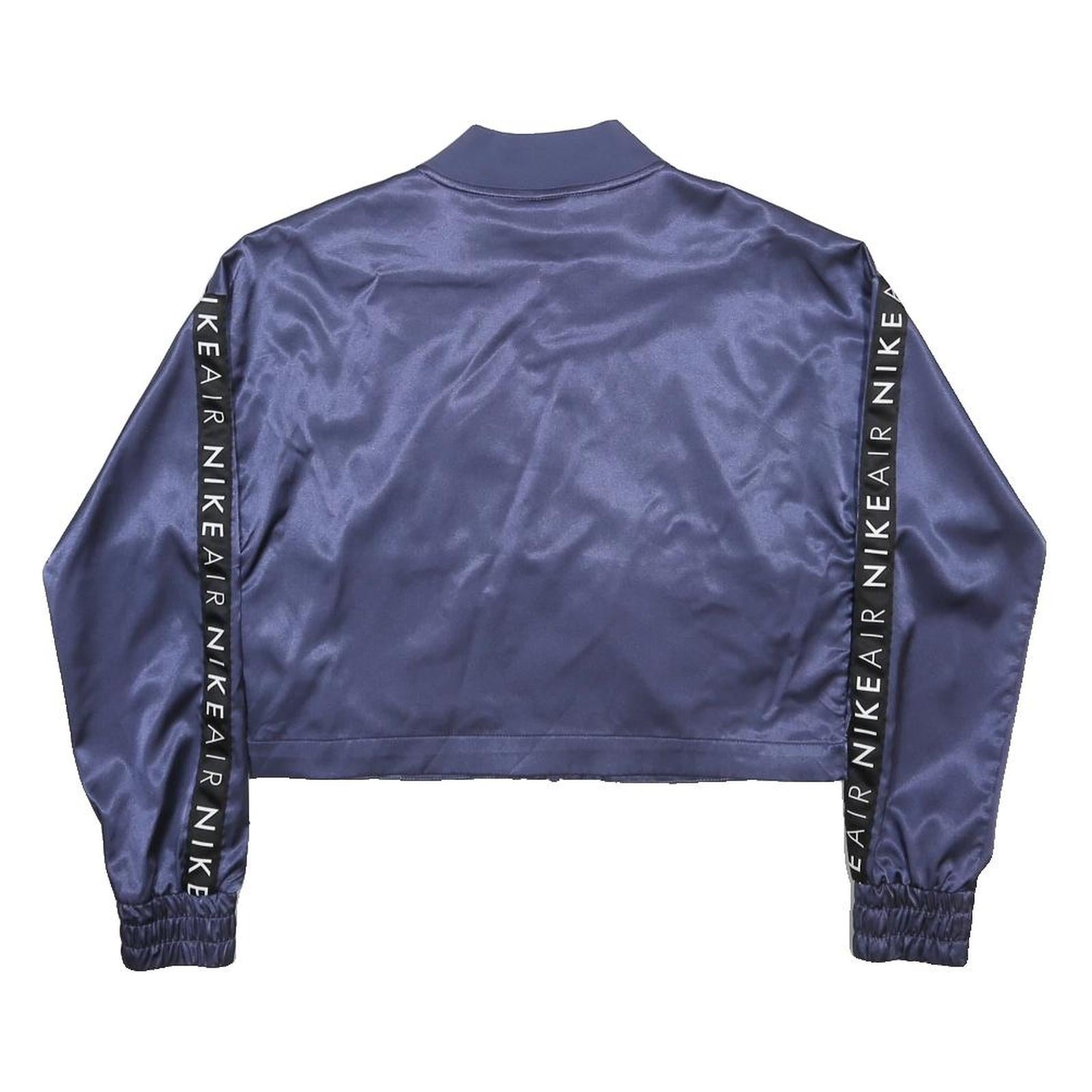 NIKE Womens Blue Satin Bomber Jacket XS Polyester Blend Cropped Zip Sportswear