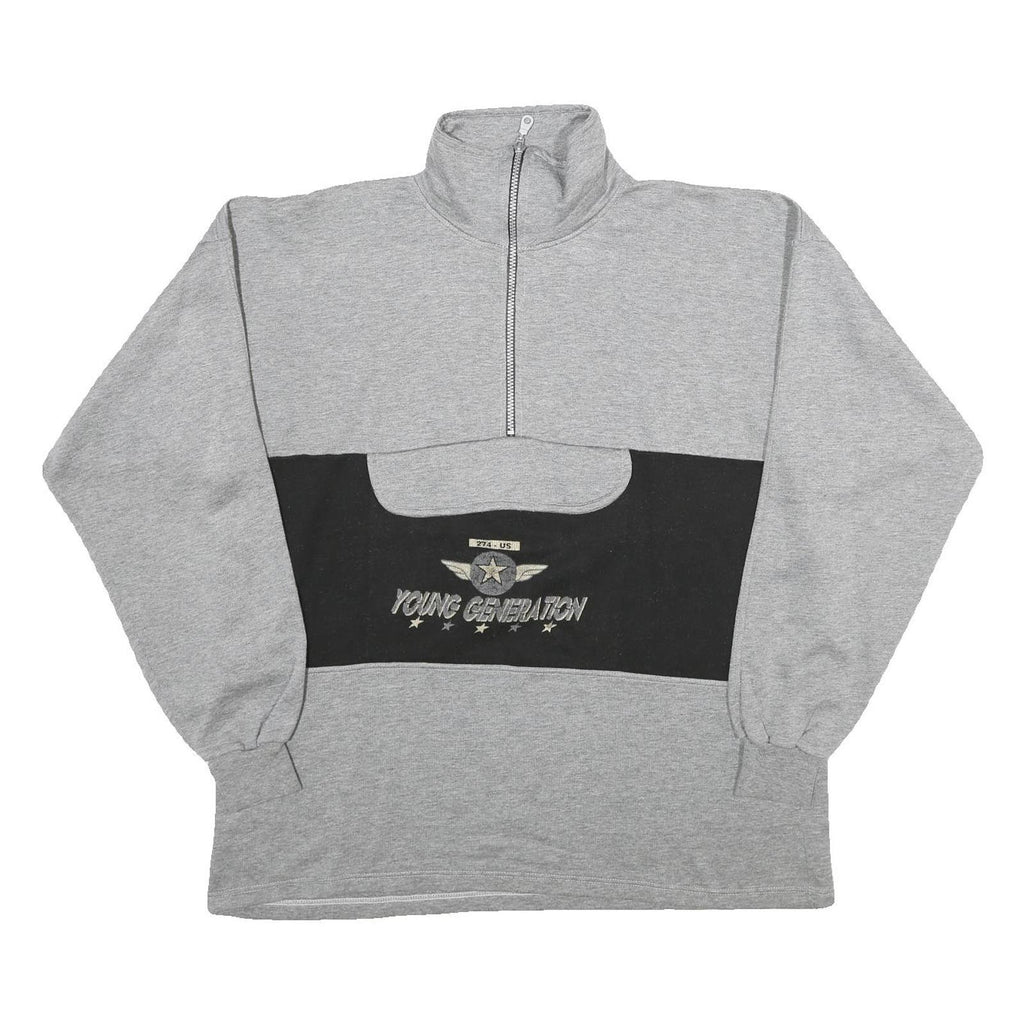 SKIPPER Mens Grey & Black Young Generation Half Zip Sweatshirt XL Cotton Blend