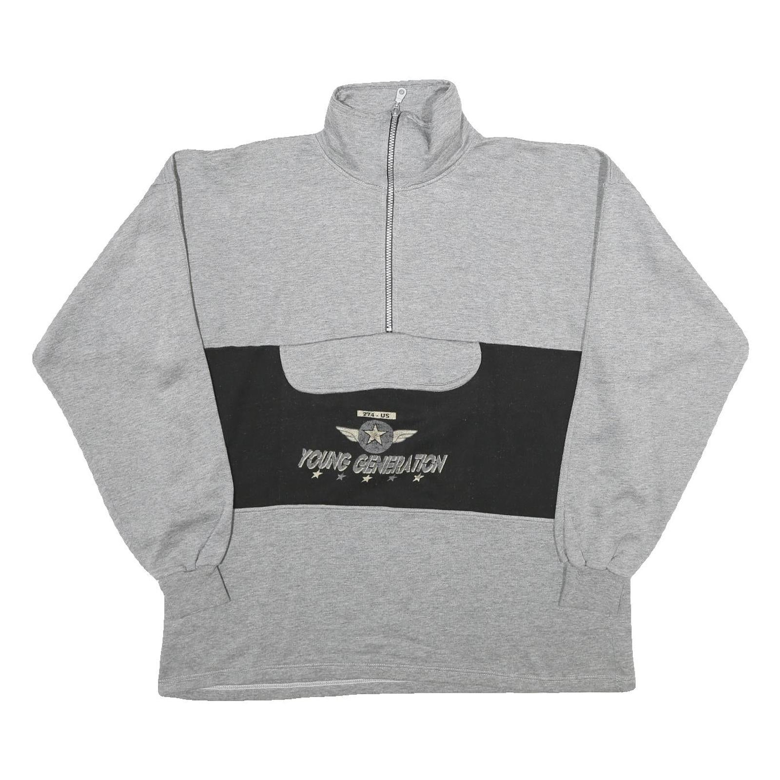 SKIPPER Mens Grey & Black Young Generation Half Zip Sweatshirt XL Cotton Blend
