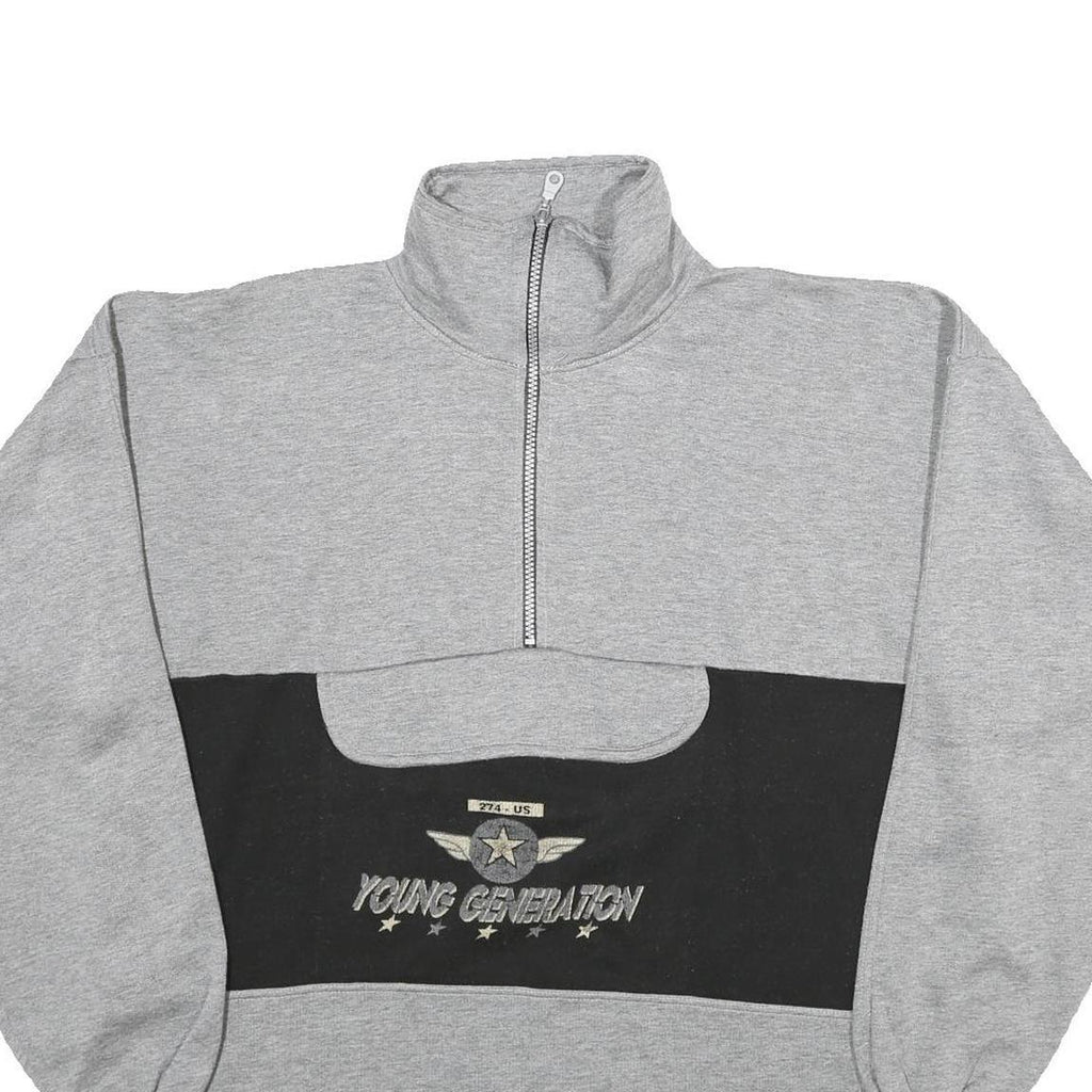 SKIPPER Mens Grey & Black Young Generation Half Zip Sweatshirt XL Cotton Blend