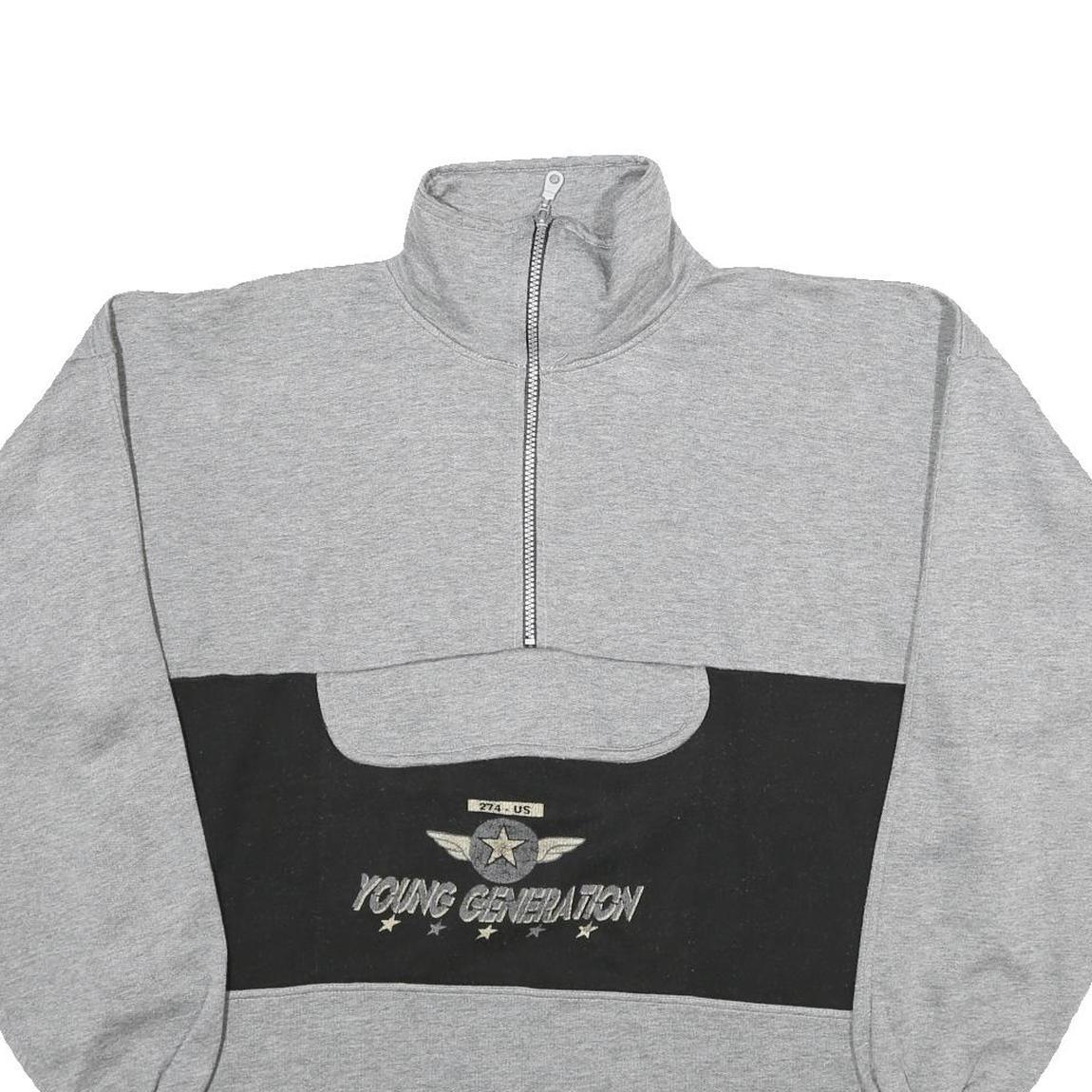 SKIPPER Mens Grey & Black Young Generation Half Zip Sweatshirt XL Cotton Blend