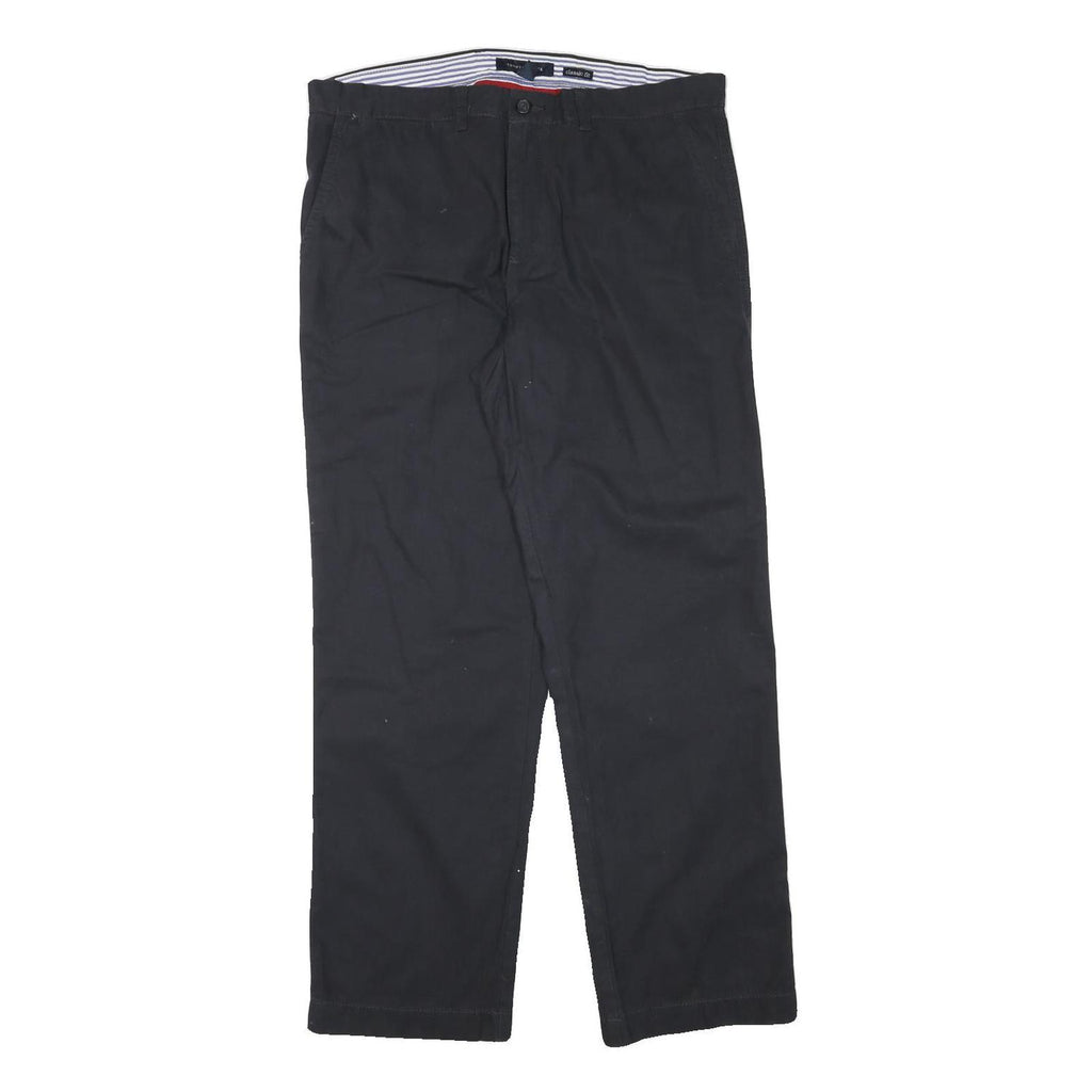 TOMMY HILFIGER Mens Cotton Blend Black Regular Fit Straight Leg Trousers W36 L32