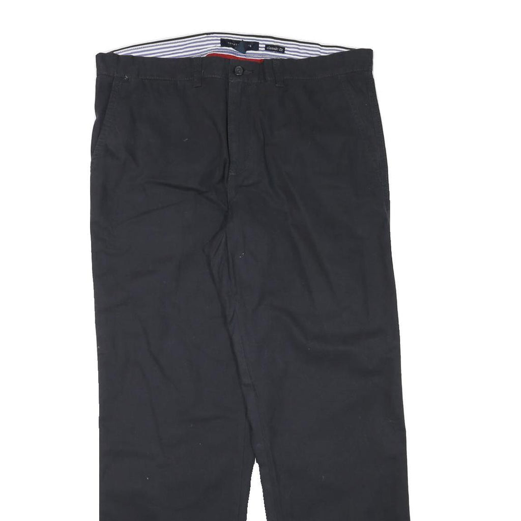 TOMMY HILFIGER Mens Cotton Blend Black Regular Fit Straight Leg Trousers W36 L32