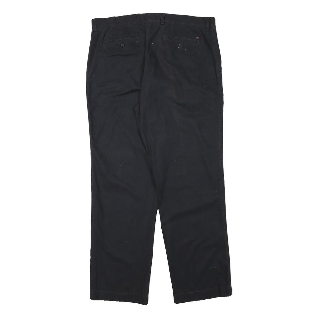 TOMMY HILFIGER Mens Cotton Blend Black Regular Fit Straight Leg Trousers W36 L32