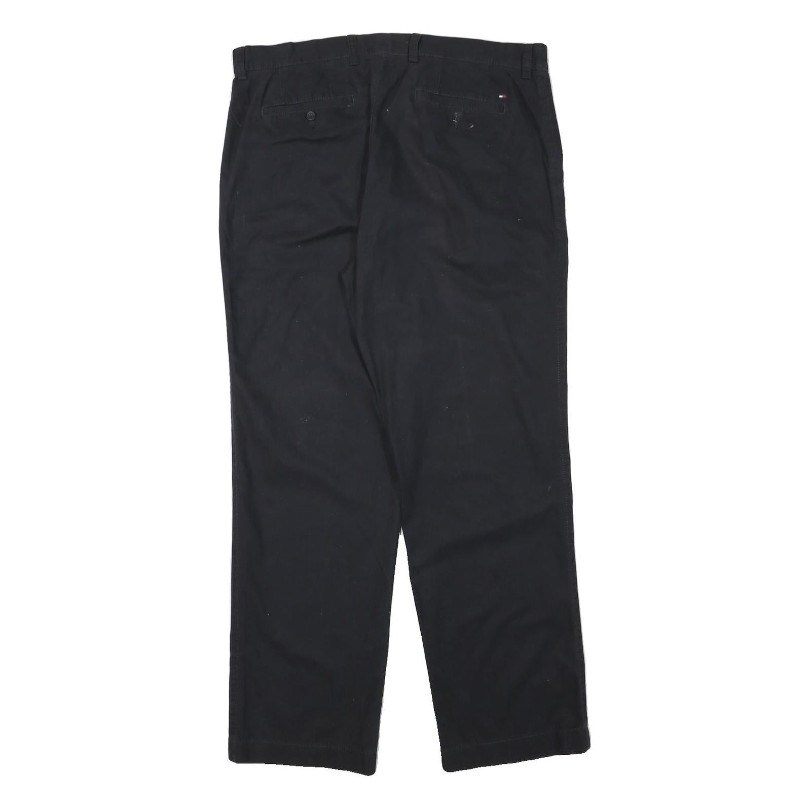 TOMMY HILFIGER Mens Cotton Blend Black Regular Fit Straight Leg Trousers W36 L32