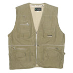 LISONG Mens Beige Utility Vest L Woven Plain Multi Pocket Zip Up Outdoor