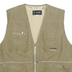 LISONG Mens Beige Utility Vest L Woven Plain Multi Pocket Zip Up Outdoor