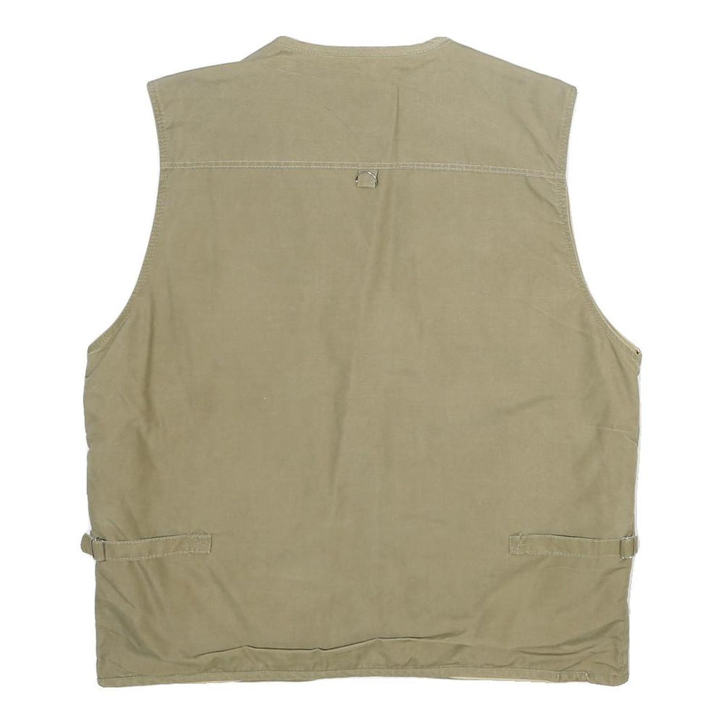 LISONG Mens Beige Utility Vest L Woven Plain Multi Pocket Zip Up Outdoor