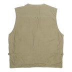 LISONG Mens Beige Utility Vest L Woven Plain Multi Pocket Zip Up Outdoor