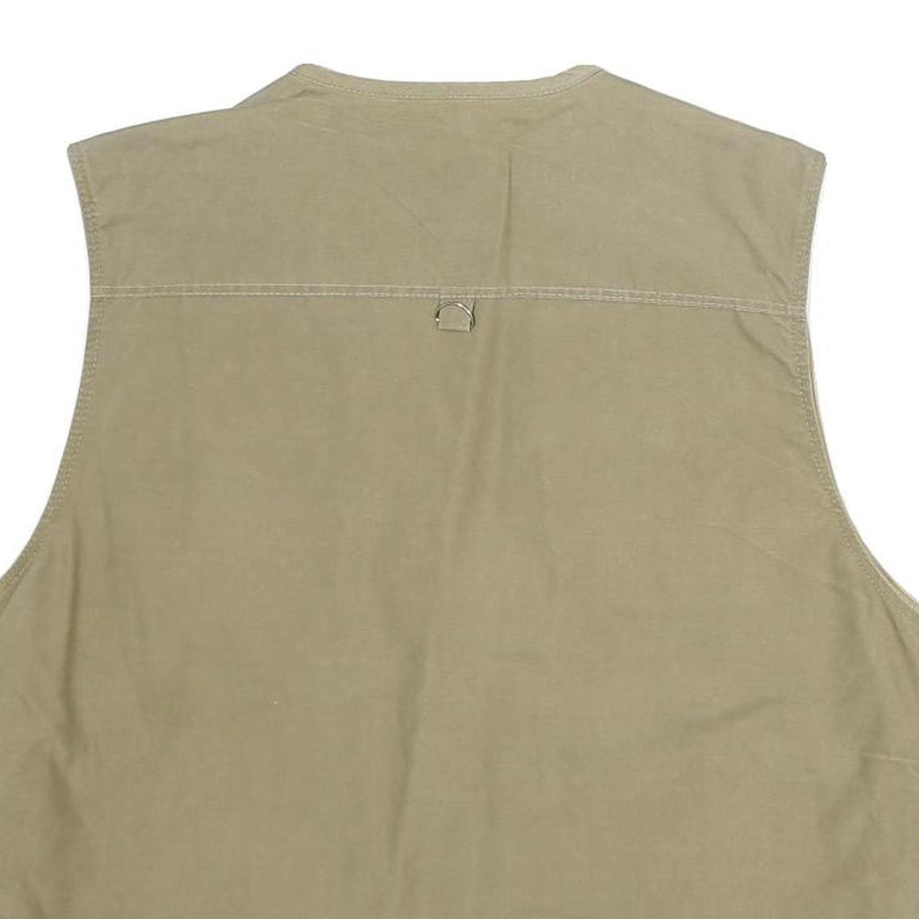 LISONG Mens Beige Utility Vest L Woven Plain Multi Pocket Zip Up Outdoor