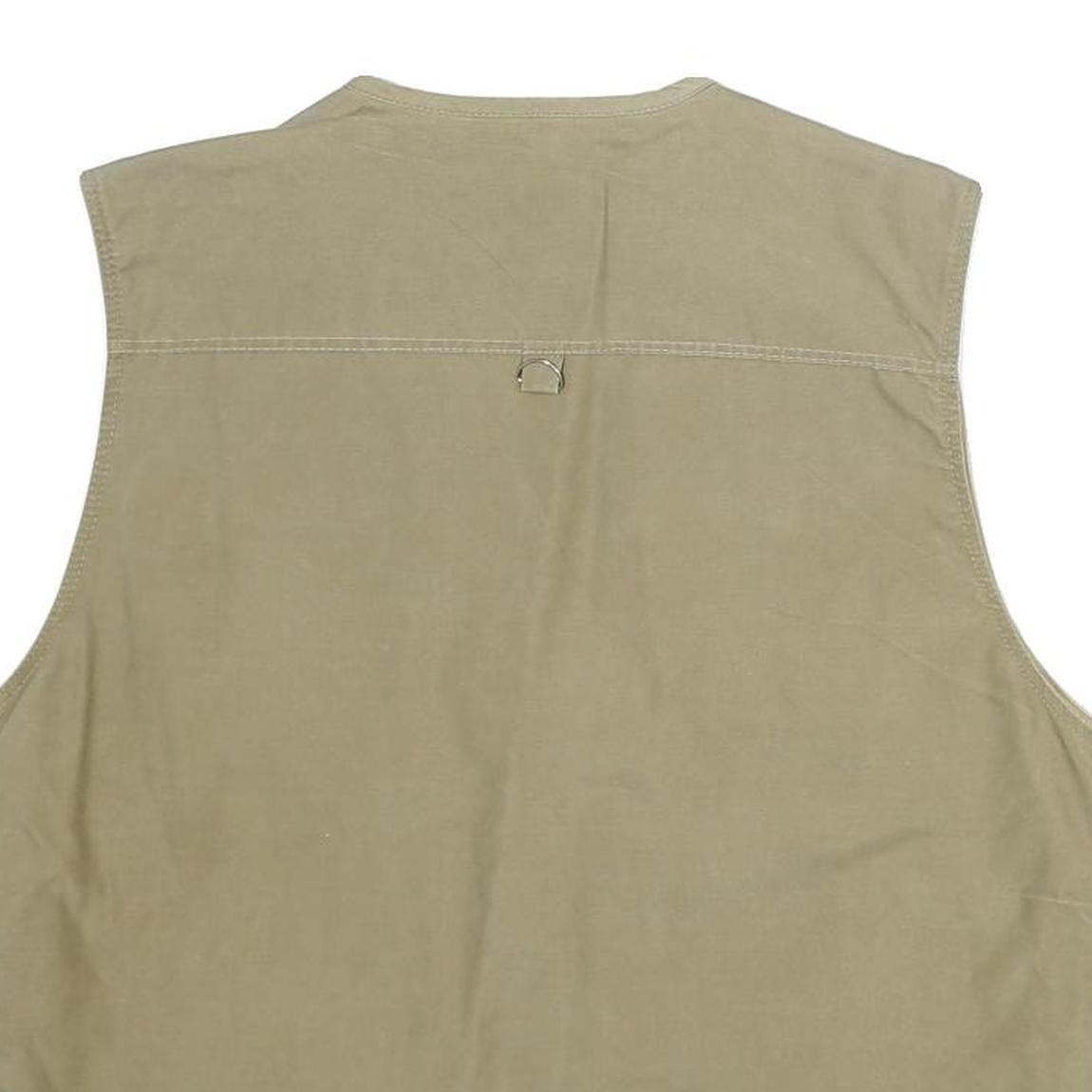 LISONG Mens Beige Utility Vest L Woven Plain Multi Pocket Zip Up Outdoor