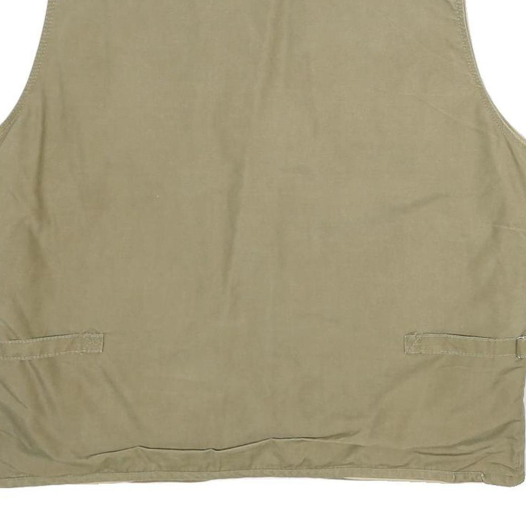 LISONG Mens Beige Utility Vest L Woven Plain Multi Pocket Zip Up Outdoor