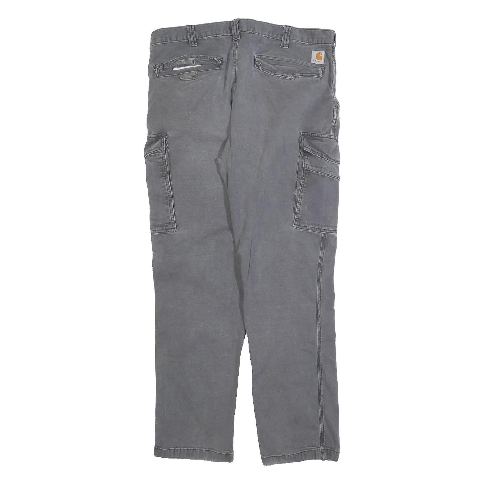 CARHARTT Mens Grey Relaxed Fit Cargo Trousers W38 L31 Durable Cotton Blend
