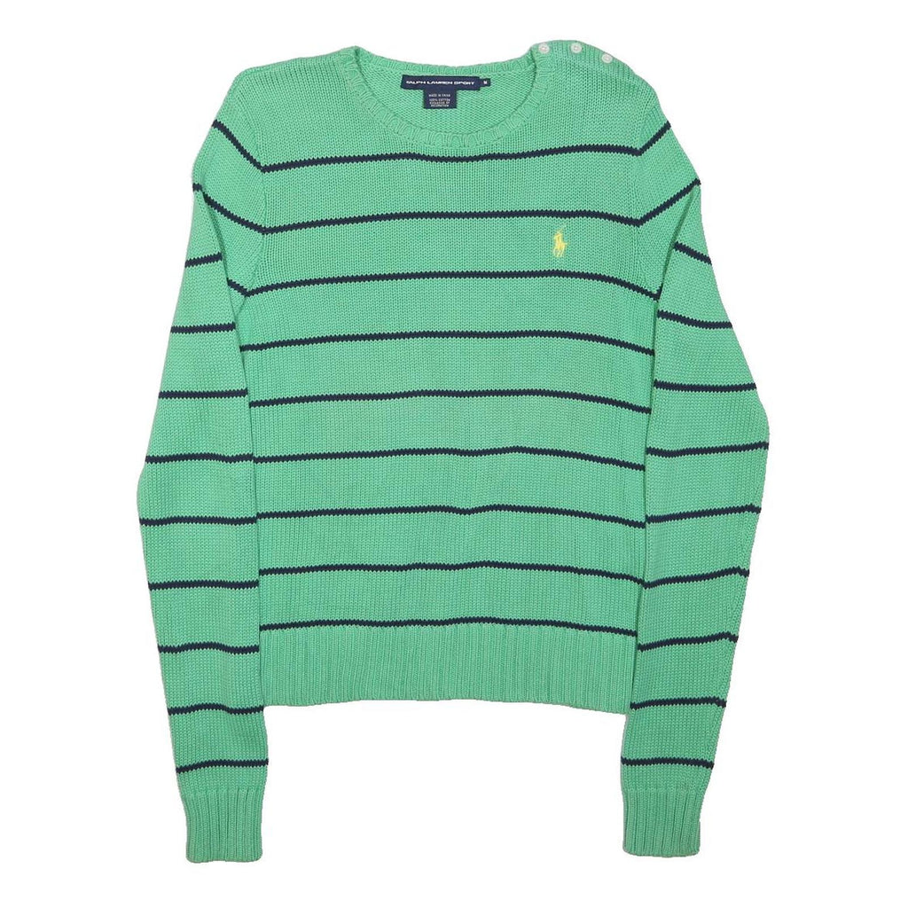 RALPH LAUREN SPORT Womens Green & Navy Patterned Cotton Jumper Crew Neck Tight
