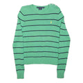 RALPH LAUREN SPORT Womens Green & Navy Patterned Cotton Jumper Crew Neck Tight