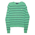 RALPH LAUREN SPORT Womens Green & Navy Patterned Cotton Jumper Crew Neck Tight