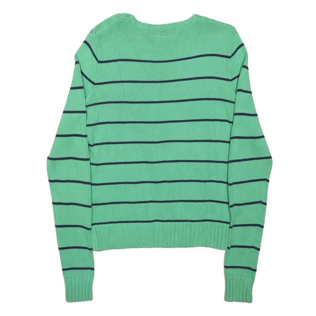 RALPH LAUREN SPORT Womens Green & Navy Patterned Cotton Jumper Crew Neck Tight