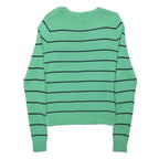 RALPH LAUREN SPORT Womens Green & Navy Patterned Cotton Jumper Crew Neck Tight