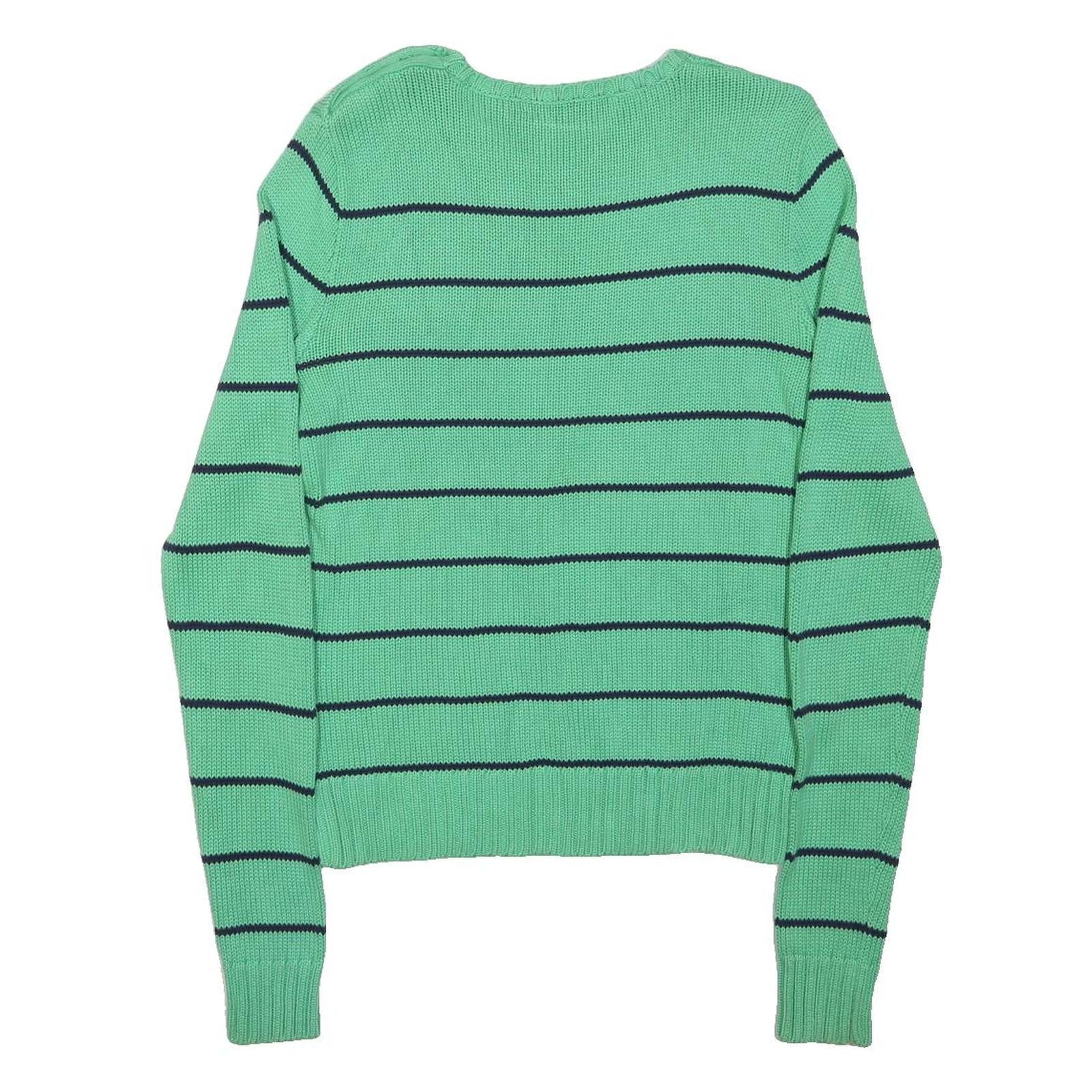 RALPH LAUREN SPORT Womens Green & Navy Patterned Cotton Jumper Crew Neck Tight