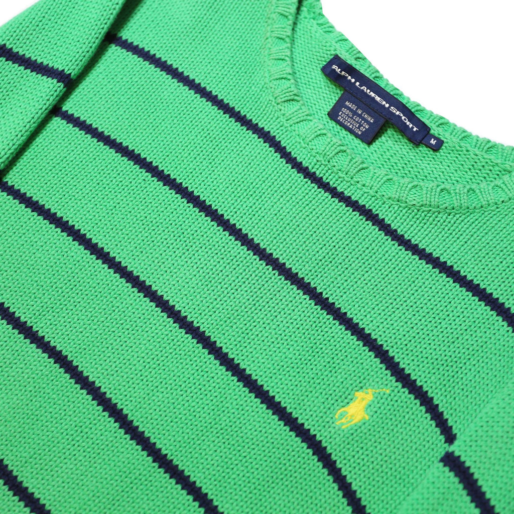 RALPH LAUREN SPORT Womens Green & Navy Patterned Cotton Jumper Crew Neck Tight