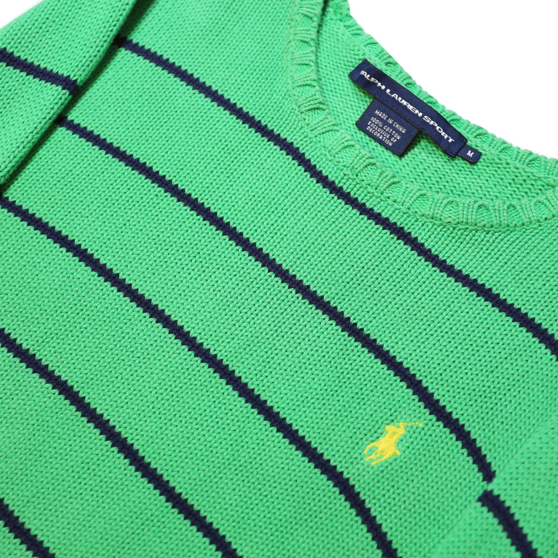RALPH LAUREN SPORT Womens Green & Navy Patterned Cotton Jumper Crew Neck Tight