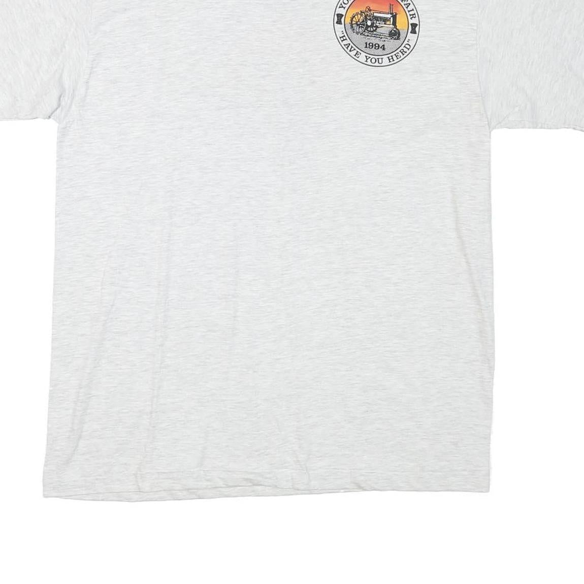 HANES Mens White Yolo County Fair 1994 Graphic T-Shirt L Short Sleeve Crew Neck