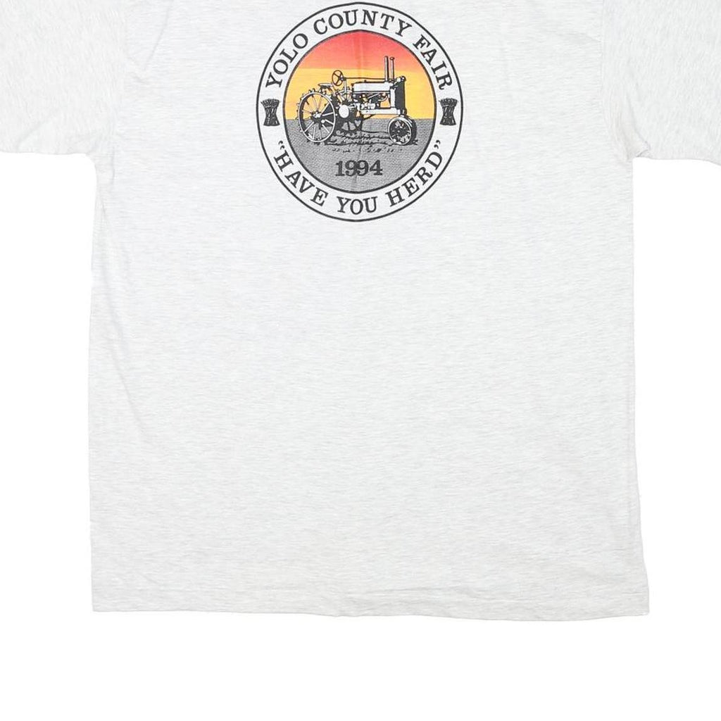 HANES Mens White Yolo County Fair 1994 Graphic T-Shirt L Short Sleeve Crew Neck