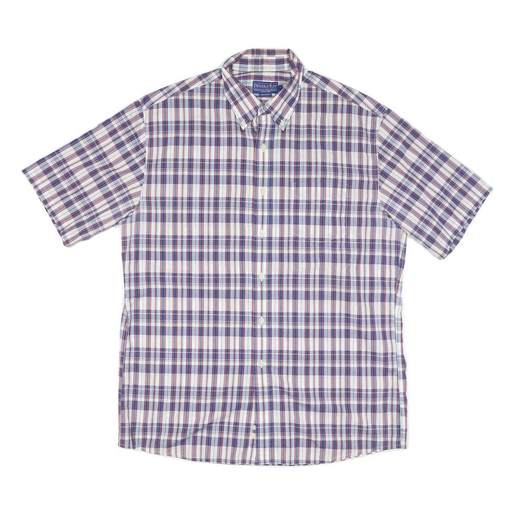 PENDLETON Mens Blue & Red Check Short Sleeve Shirt L Cotton Blend Button Down