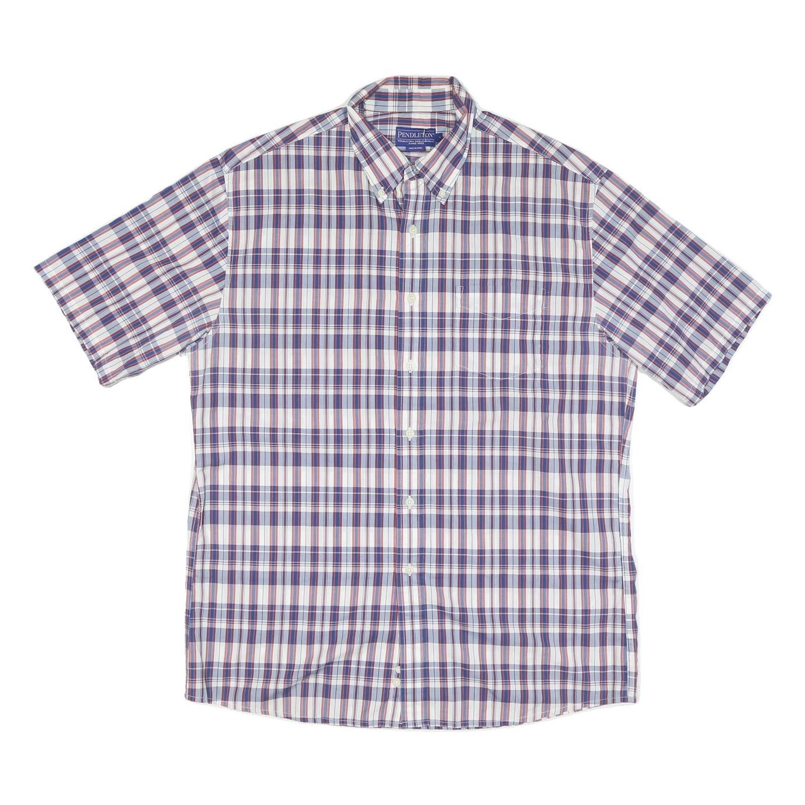 PENDLETON Mens Blue & Red Check Short Sleeve Shirt L Cotton Blend Button Down