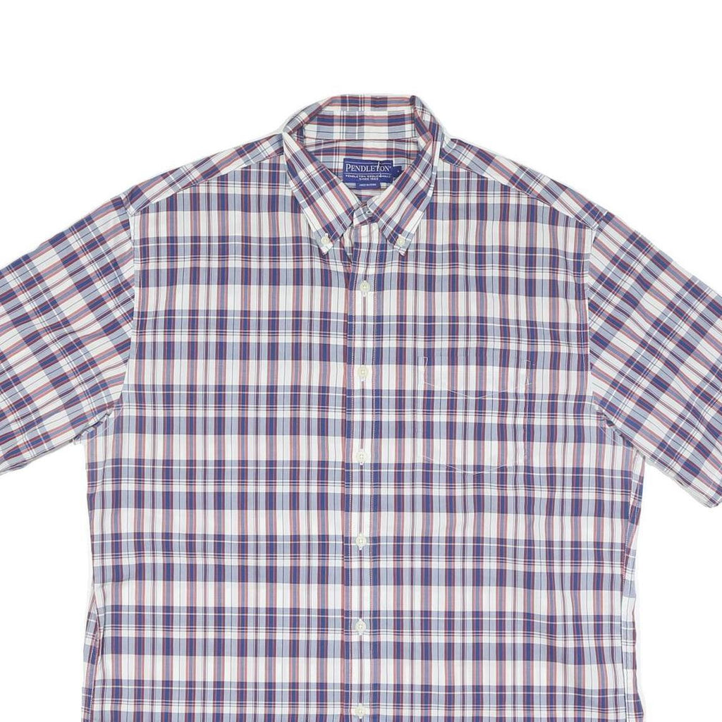 PENDLETON Mens Blue & Red Check Short Sleeve Shirt L Cotton Blend Button Down