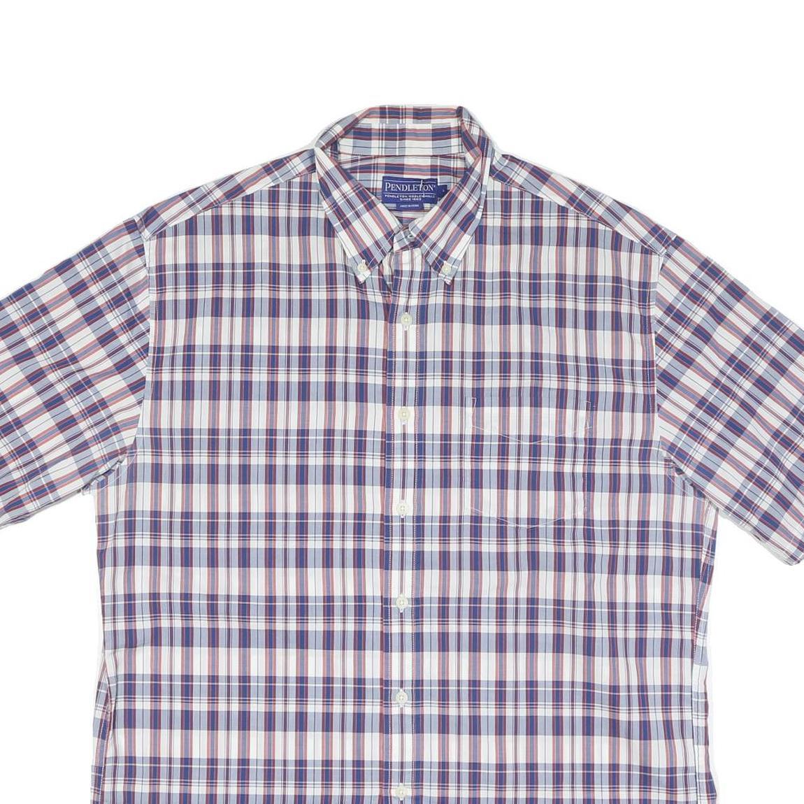 PENDLETON Mens Blue & Red Check Short Sleeve Shirt L Cotton Blend Button Down