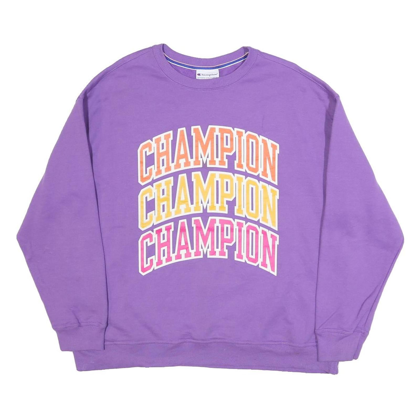 CHAMPION Womens Purple Cotton Blend Crew Neck XL Logo Sweatshirt Casual Pullover
