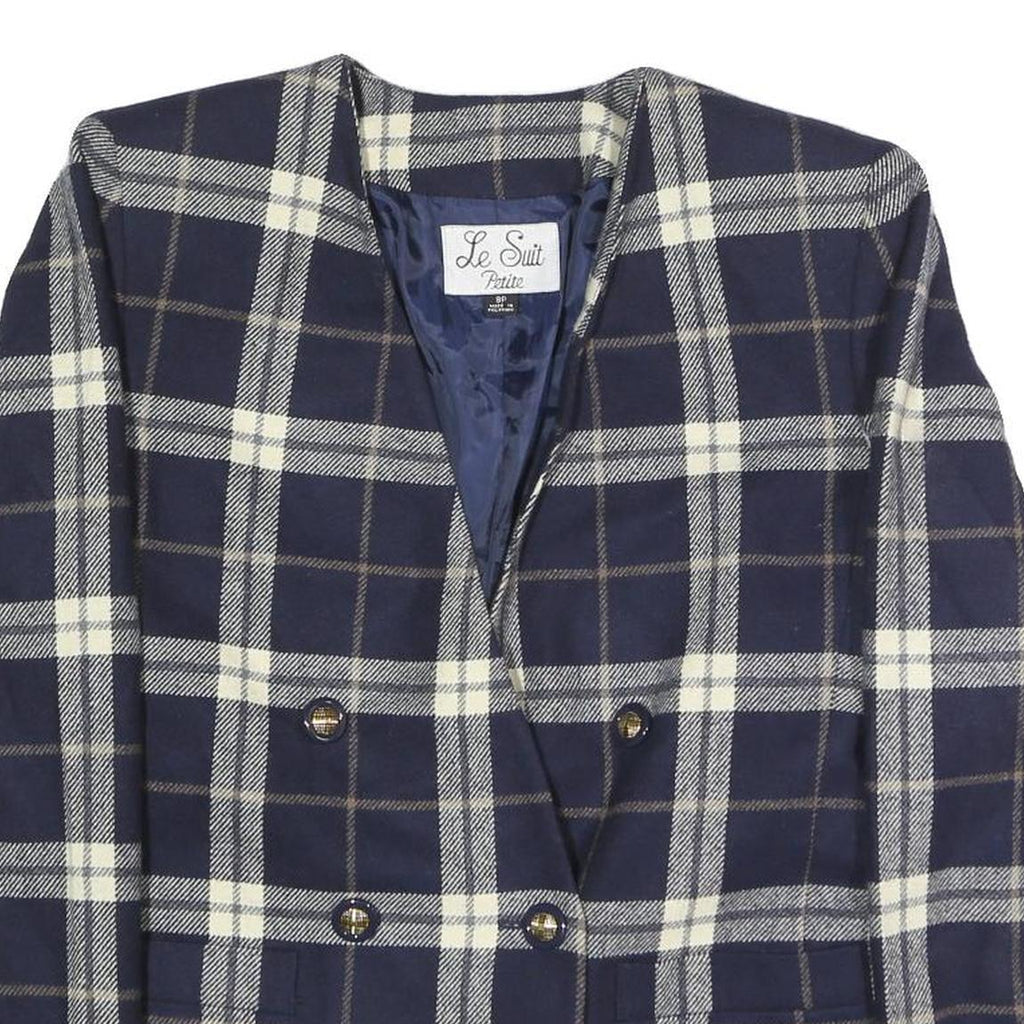 LE SUIT Womens Navy & Cream Check Button Jacket UK 12 Wool Blend Classic