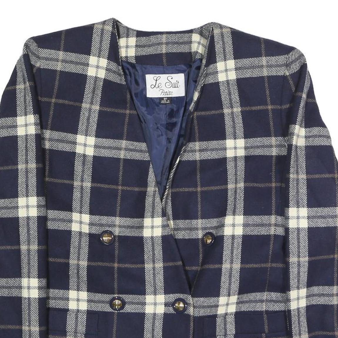 LE SUIT Womens Navy & Cream Check Button Jacket UK 12 Wool Blend Classic