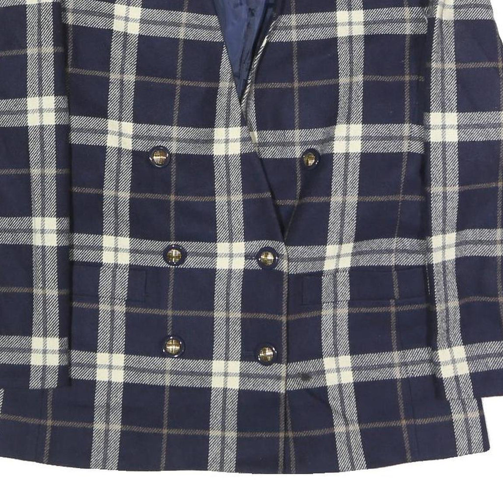 LE SUIT Womens Navy & Cream Check Button Jacket UK 12 Wool Blend Classic