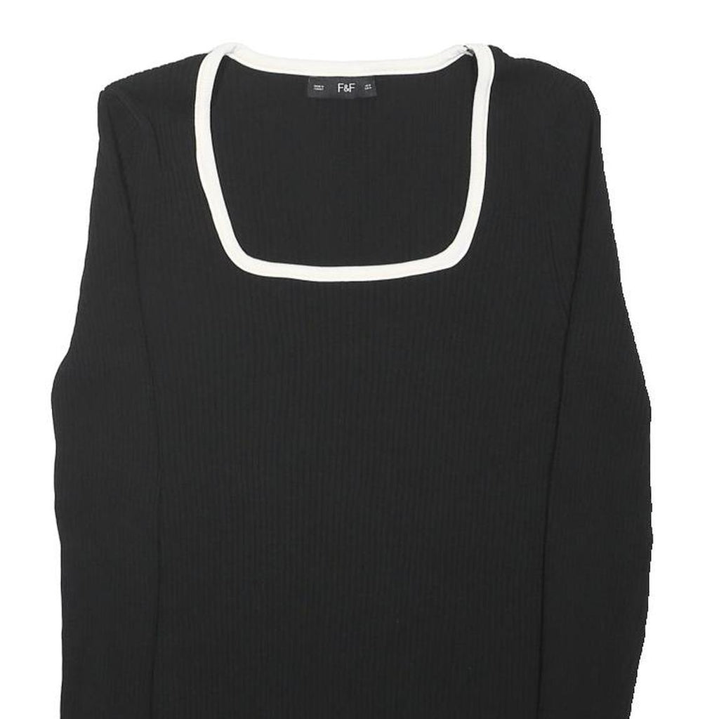 F&F Womens Black & White Basic Top Long Sleeve Square Neck Ribbed XS