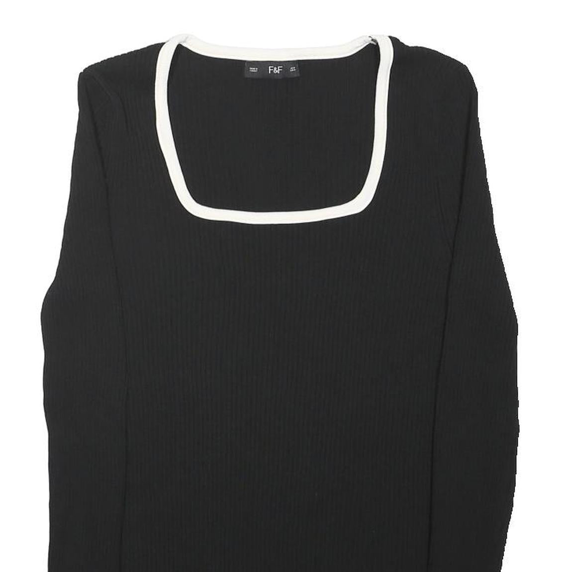 F&F Womens Black & White Basic Top Long Sleeve Square Neck Ribbed XS