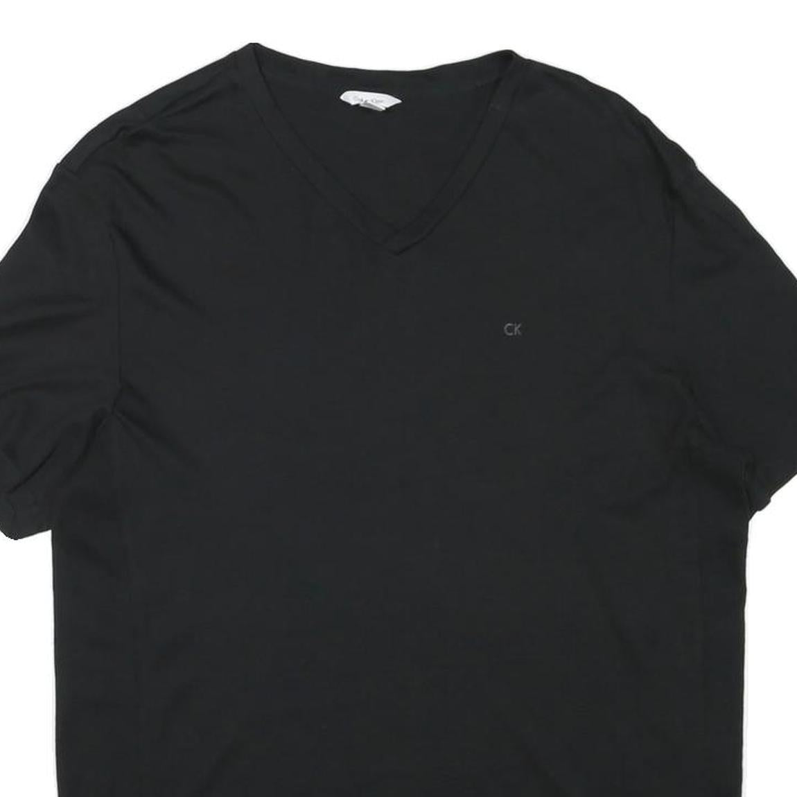 CALVIN KLEIN JEANS Mens Black V-Neck T-Shirt M Short Sleeve Logo Minimalist