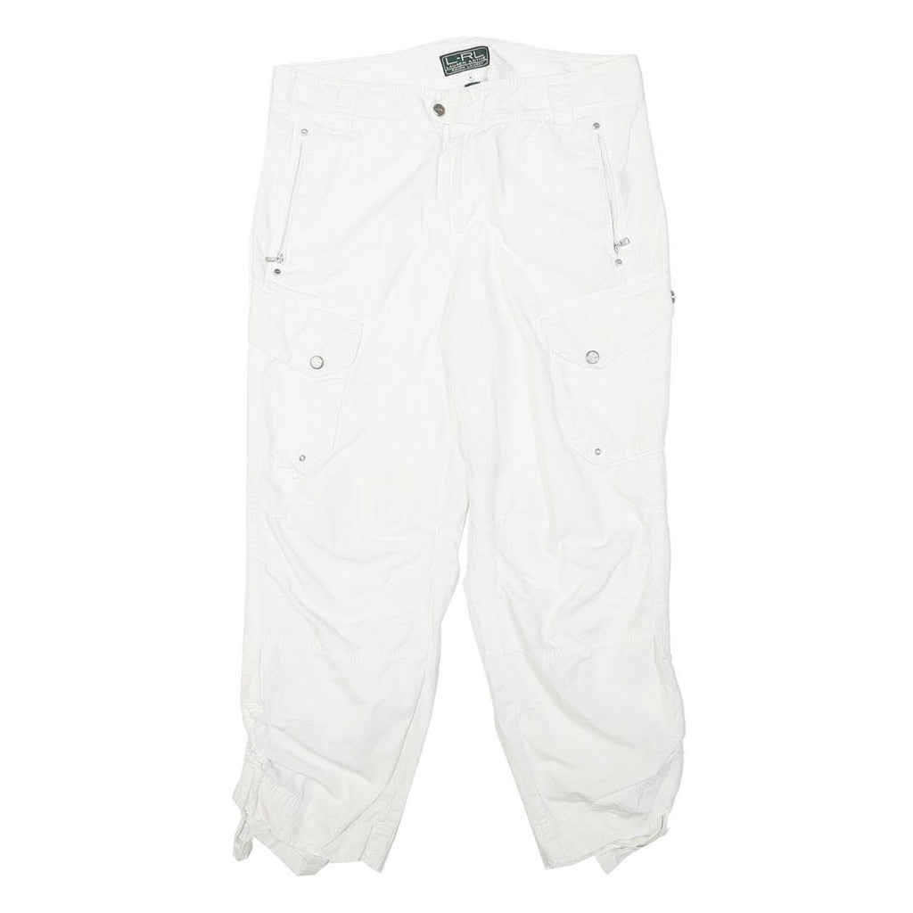 LAUREN RALPH LAUREN Womens White Cotton Blend Regular Tapered Trousers W30 L26